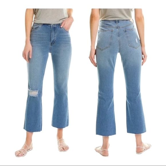NWT AVEC LES FILLES Distressed High Rise Straight Crop Jean Size 28 - Picture 1 of 7